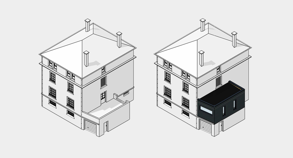 Axonométries d'une extension de maison individuelle